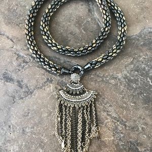 Rope necklace with the vintage brass tassle